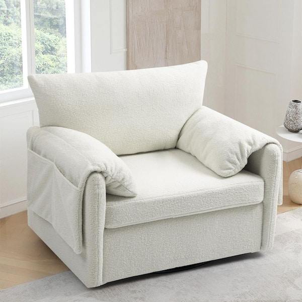 White Oversized Teddy Swivel Armchair - Modern Swivel Barrel Chair & Single Sofa Lounge,Comfortable Seating