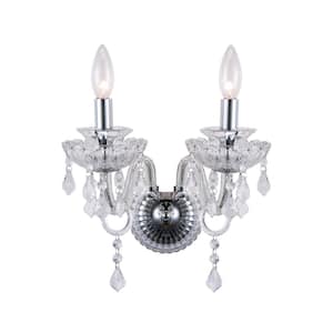 Atlanta 2-Light Chrome/Clear Candle Wall Light Dimmable
