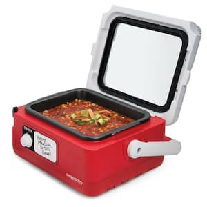 6 Qt. Nomad-Traveling Red Insulated Slow Cooker with Locking Lid