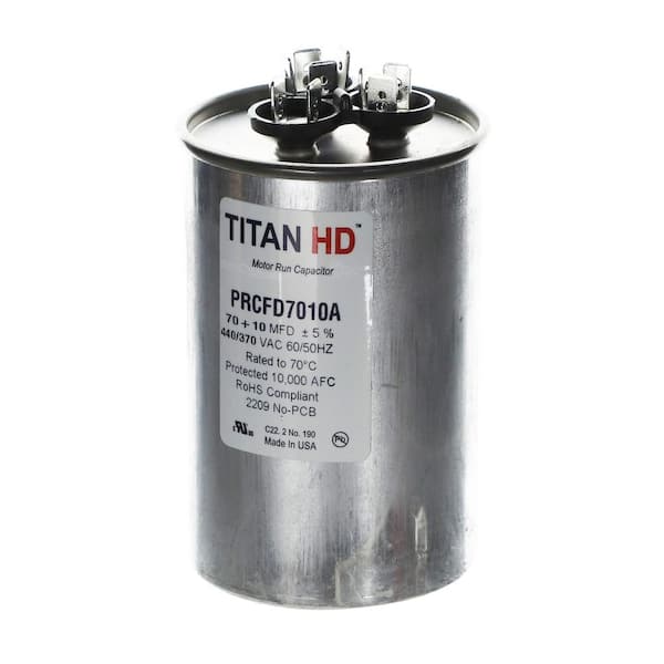 Titan HD Round Run Capacitor 70 plus 10 MFD Dual 440/370-Volt