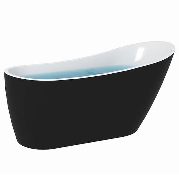 AKDY Freestanding 53.9 in. Fiberglass FlatBottom Non-Whirlpool Bathtub in Matte Black
