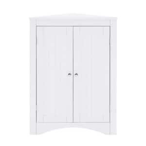 24 in. W x 12.2 in. D x 32.3 in. H White Linen Cabinet Bathroom Floor Corner Cabinet with Doors and Shelves