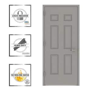 36 in. x 80 in. Gray Right-Hand 6-Panel Entrance Fire Proof Steel Prehung Commercial Door with Welded Frame