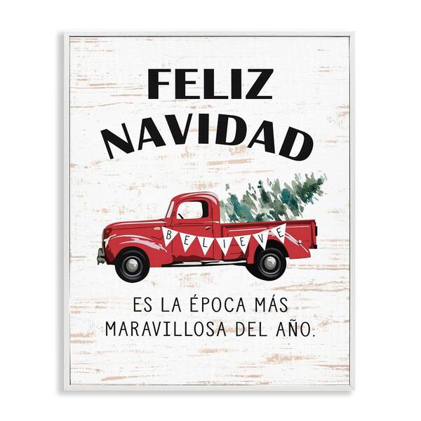 Stupell Industries Feliz Navidad Red Truck Xmas by Lettered and Lined White Framed Abstract Giclee Art Print 30 in. x 24 in.