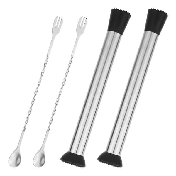 2-Pack Double-Head Stainless Steel Muddler 10.04 in. with Stirring Spoon for Cocktails Mojitos and Fruit