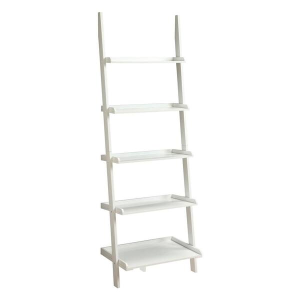 White Wood 5 Shelf Ladder Bookcase, 5 Shelf Ladder Bookcase Black And White