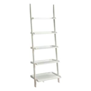 72 in. White Wood 5-shelf Ladder Bookcase with Open Back