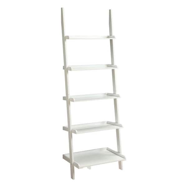 Convenience Concepts 72 in. White Wood 5-shelf Ladder Bookcase with Open Back