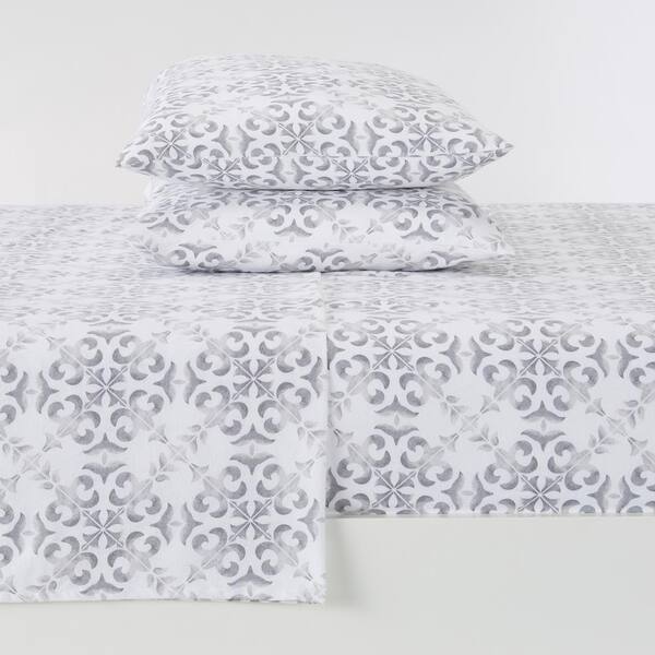 FRESHFOLDS 4-Piece Gray 100% Turkish Cotton California King Deep Pocket Flannel Sheet Set
