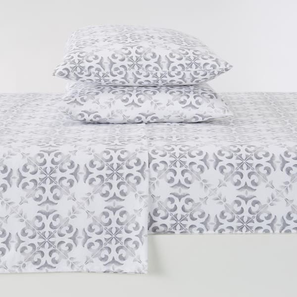 FRESHFOLDS 4-Piece Gray 100% Turkish Cotton Full Deep Pocket Flannel Sheet Set
