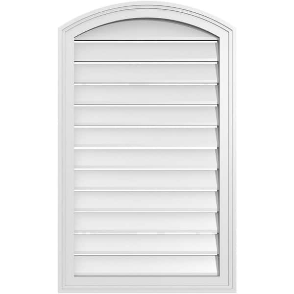 Ekena Millwork 22 in. x 34 in. Arch Top Surface Mount PVC Gable Vent: Decorative with Brickmould Frame