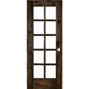 28 in. x 80 in. Knotty Alder Left-Handed 10-Lite Clear Glass Black Stain Wood Single Prehung Interior Door