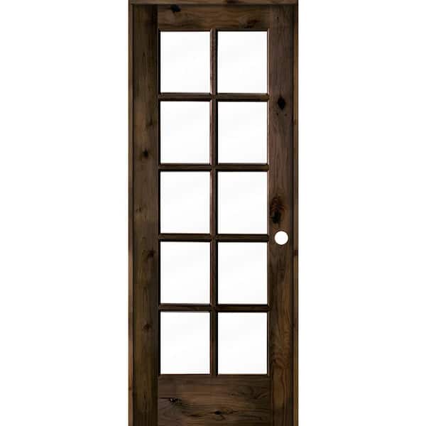Krosswood Doors 30 in. x 80 in. Knotty Alder Left-Handed 10-Lite Clear Glass Black Stain Wood Single Prehung Interior Door