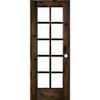 32 in. x 80 in. Knotty Alder Left-Handed 10-Lite Clear Glass Black Stain Wood Single Prehung Interior Door
