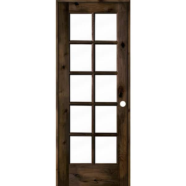 Krosswood Doors 32 in. x 80 in. Knotty Alder Left-Handed 10-Lite Clear Glass Black Stain Wood Single Prehung Interior Door