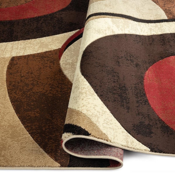 Home Dynamix Tribeca Brown/Red 5 ft. 2 in. Round Area Rug