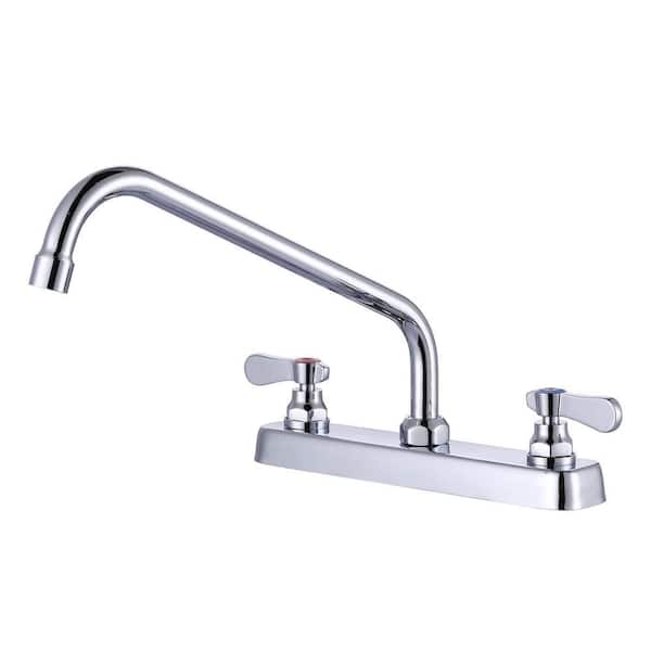 Double Handle Brass Deck Mount Commercial Standard Kitchen Faucet with Swivel Spout & Supply Lines in Polished Chrome