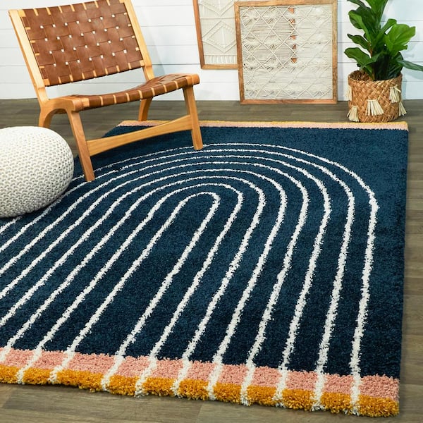 Oaklynn Navy 8 ft. x 10 ft. Contemporary Shag Area Rug