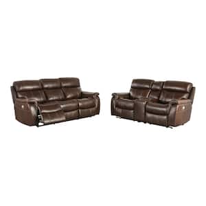 Ahmed 2-Piece Brown Top Grain Leather Power Sofa Set