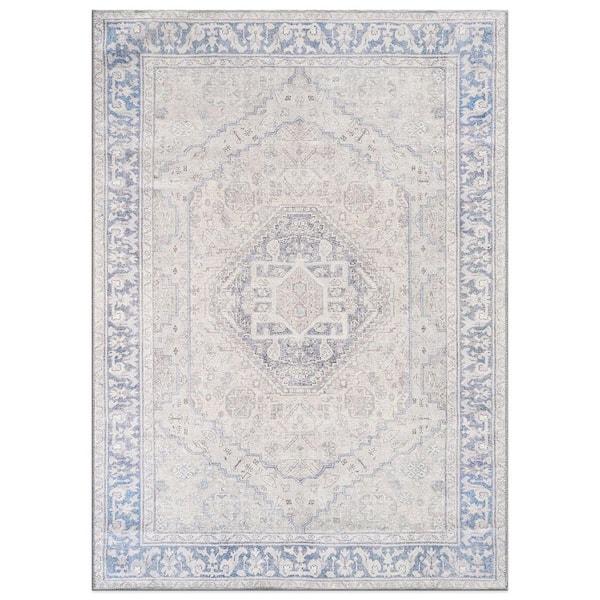 Valora Medallion Machine Washable Blue 2 ft. x 3 ft. Area Rug