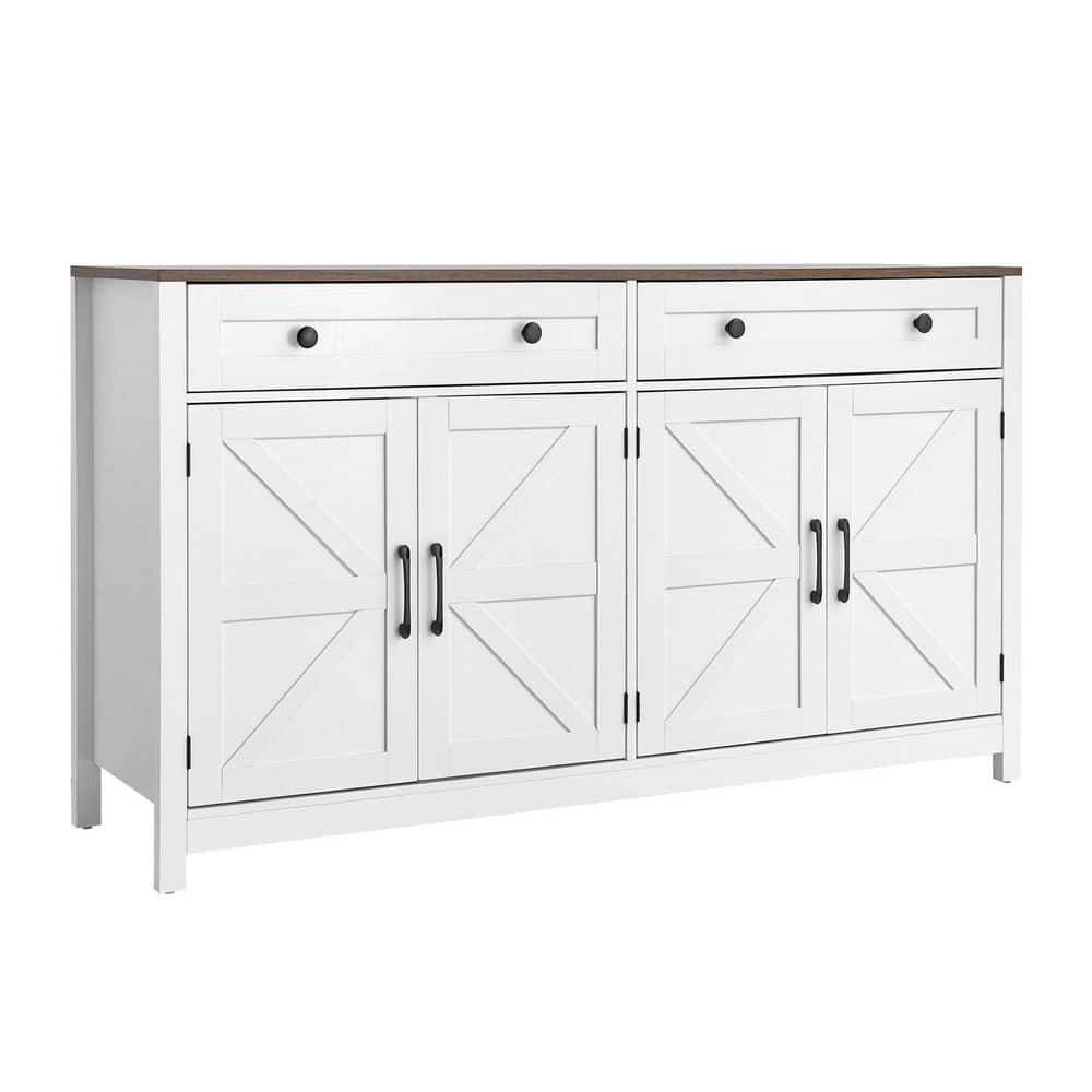 Coffee Bar Cabinet, Farmhouse Coffee Bar Table with 2 Drawers, Buffet Stand Cabinet, 55.1 x 15.5 x 31.5 in., White price history on PriceWatchPro