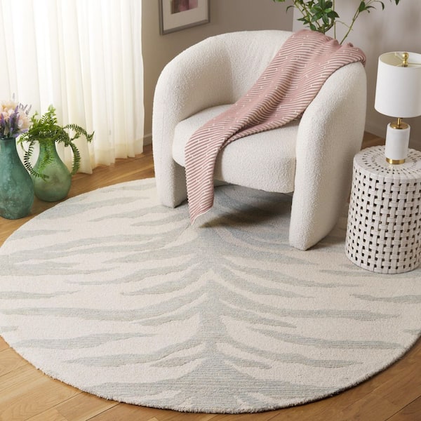 Ebony 6 ft. x 6 ft. Green/Ivory Zebra Striped Round Area Rug