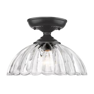 Audra 11.75 in. 1-Light Matte Black Semi-Flush Mount with Clear Glass Shade