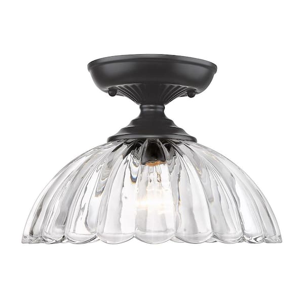 Golden Lighting Audra 11.75 in. 1-Light Matte Black Semi-Flush Mount with Clear Glass Shade