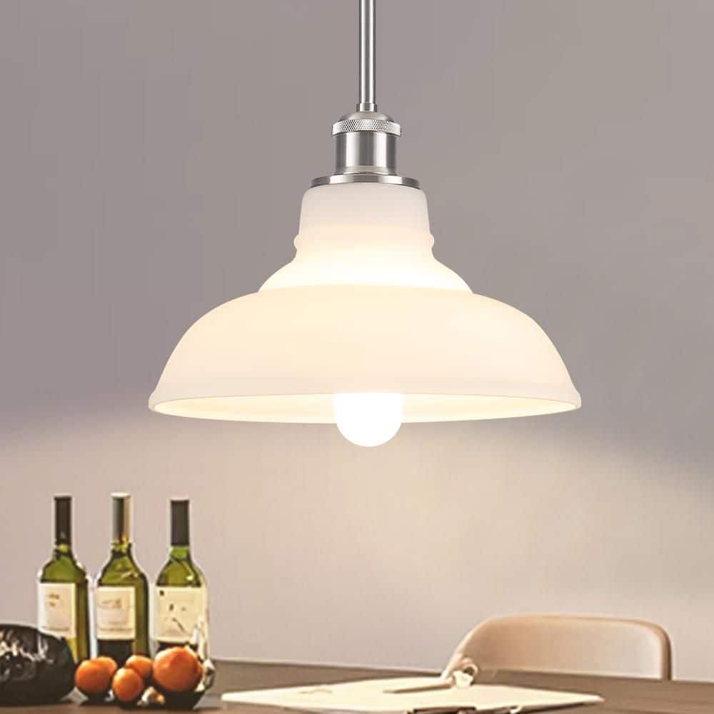 ETONIMERR 11 in. 1-Light Nickel Modern Rustic Bowl Pendant Light