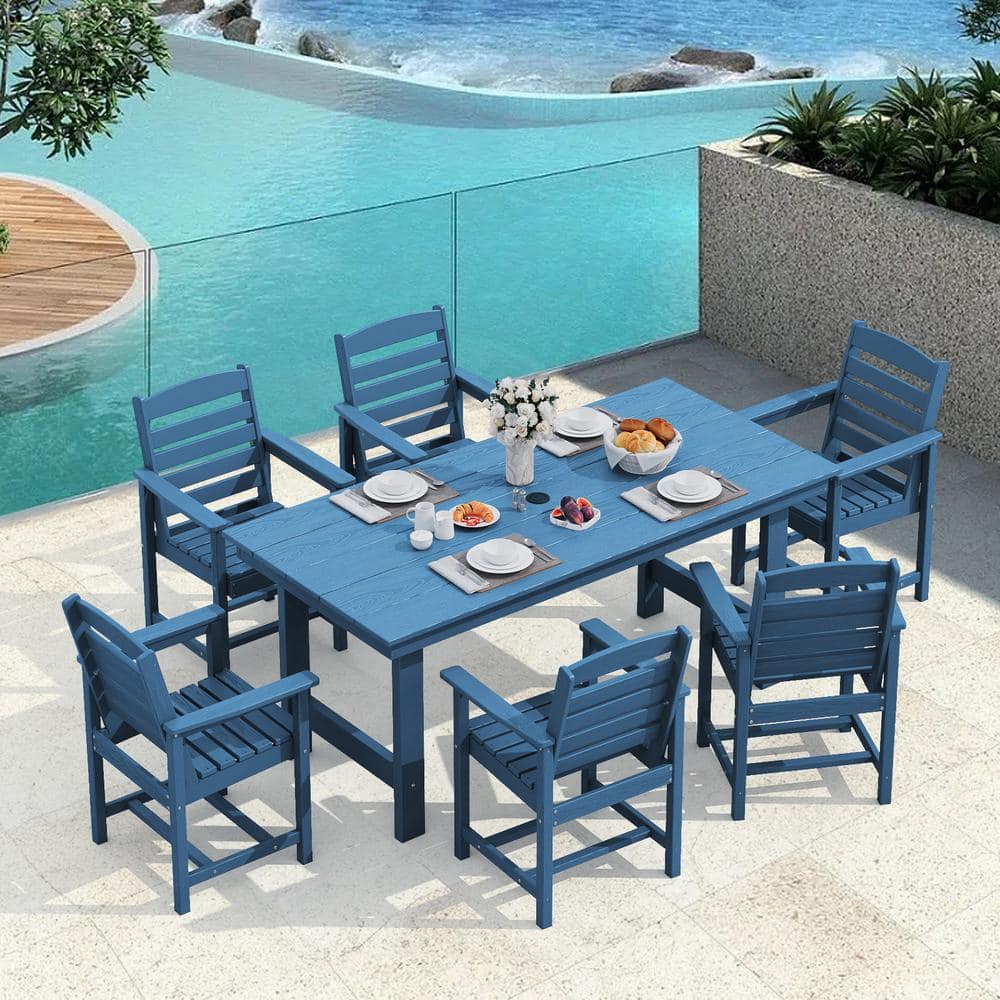 JEAREY HDPE 7-Piece Plastic Rectangle Table Standard Height