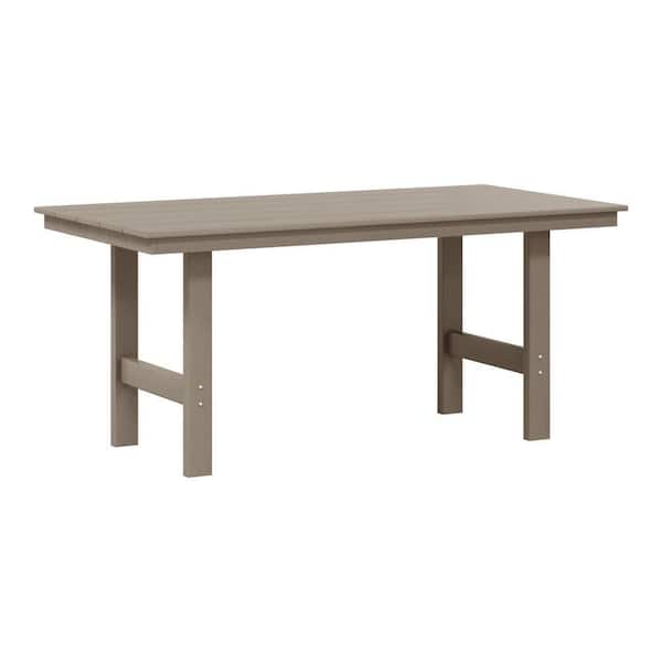 Shoreside Plastic All-Weather 66 in. x 34 in. Rectangular Outdoor Patio Dining Table, Weathered Wood