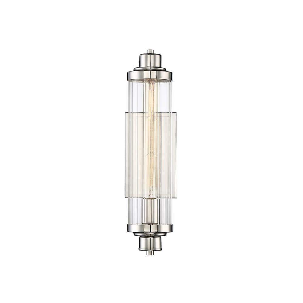 Polished Nickel Ribbed Glass 18" Wall Sconce