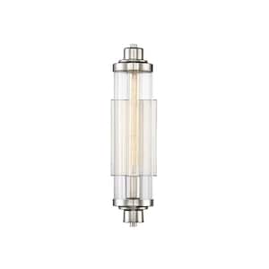 Pike 4.5 in. W x 15.25 in. H 1-Light Polished Nickel Wall Sconce with Clear Ribbed Glass Shade