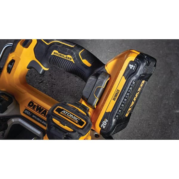 DEWALT ATOMIC 20V MAX Lithium-Ion Cordless Brushless 1-3/4 in. Bandsaw Kit  with 4.0Ah Battery, Charger and Bag DCS377Q1 The Home Depot