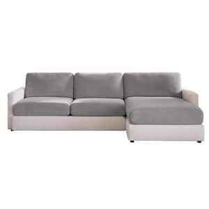 Cedar Stretch Gray Polyester Textured Sectional Small Sofa Cushion Slipcover