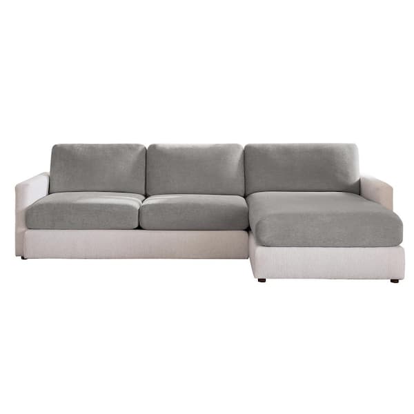 Sure-Fit Cedar Stretch Gray Polyester Textured Sectional Small Sofa Cushion Slipcover