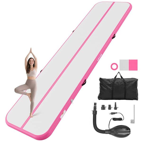 13 ft. Inflatable Gymnastics Air Mat 4 in. Thick 42.9 sq. ft. Tumble Track Exercise Mat for Beach/Gym/Outdoor/Yoga, Pink