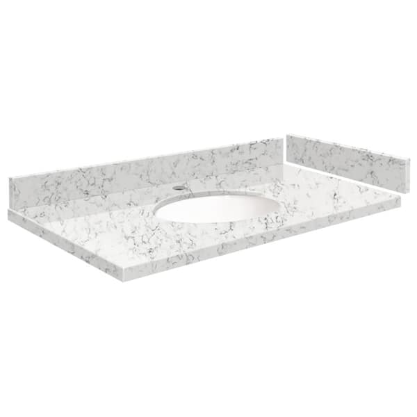 Transolid Silestone 34 in. W x 22.25 in. D Quartz White Round Single Sink Vanity Top in Lyra