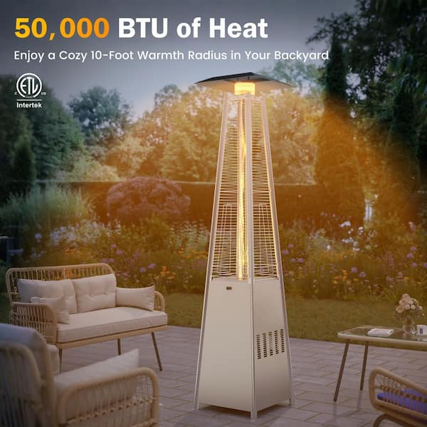 50,000 BTU Stainless Steel Heat-Focusing Propane Standing Patio Heater with Wheels