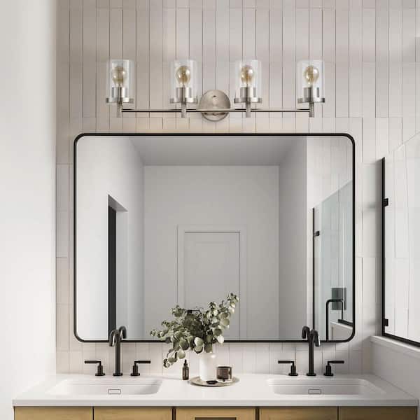 Modern 31.08 in. 4-Light Brushed Nickel Vanity Light with Clear Cylinder Glass Shades