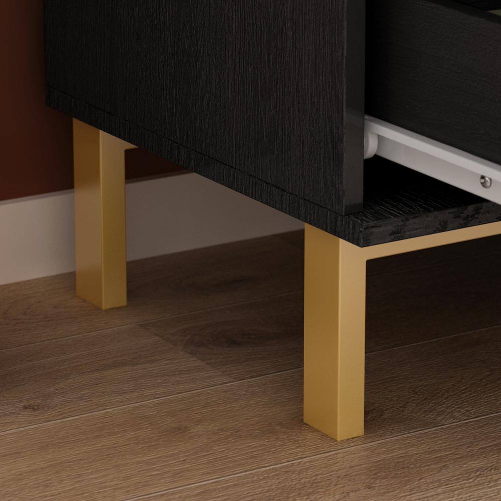 Black MDF Coastal 3-Drawer Chest with Gold Accents