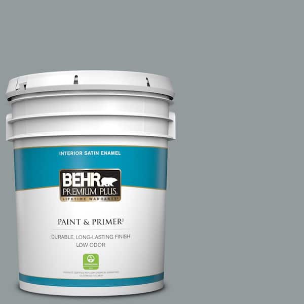 BEHR PREMIUM PLUS 5 gal. #720F-4 Stone Fence Satin Enamel Low Odor Interior Paint & Primer