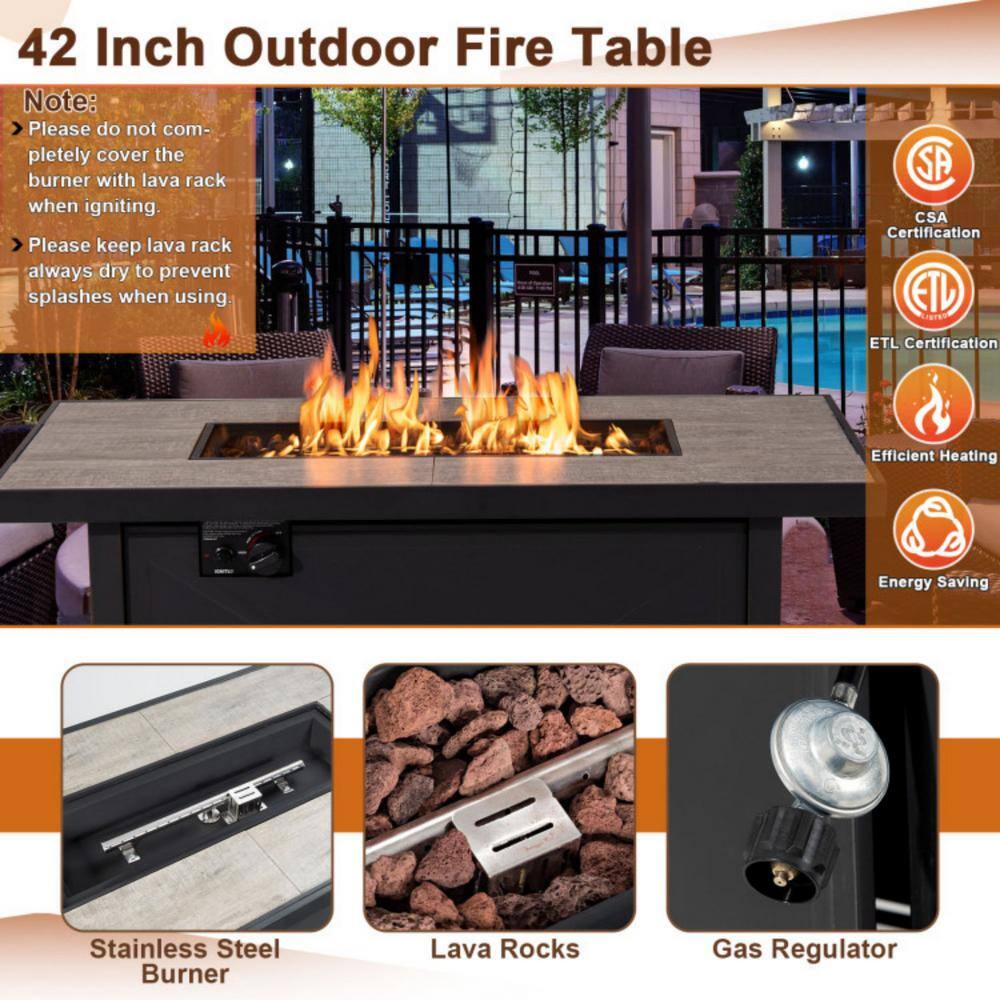 42" Black Steel Gas Fire Pit Table with Ceramic Top