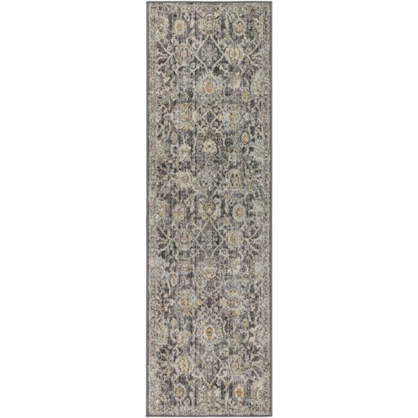Nourison Oushak Home Charcoal 2 ft. x 8 ft. Floral Traditional Runner Area Rug