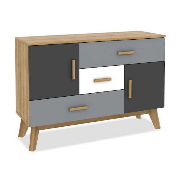 Costway Gray Free-Standing Storage Cabinet Modern Floor Cabinet with 2-Doors and 3-Drawers
