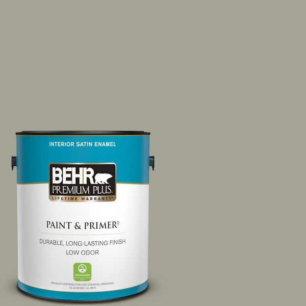 BEHR PREMIUM PLUS 1 gal. Home Decorators Collection #HDC-NT-01 Woodland Sage Satin Enamel Low Odor Interior Paint & Primer