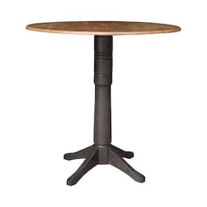 42 in. x 42.3 in. H Round Solid Hickory/Washed Coal Wood Top Dual Drop Leaf Pedestal Table