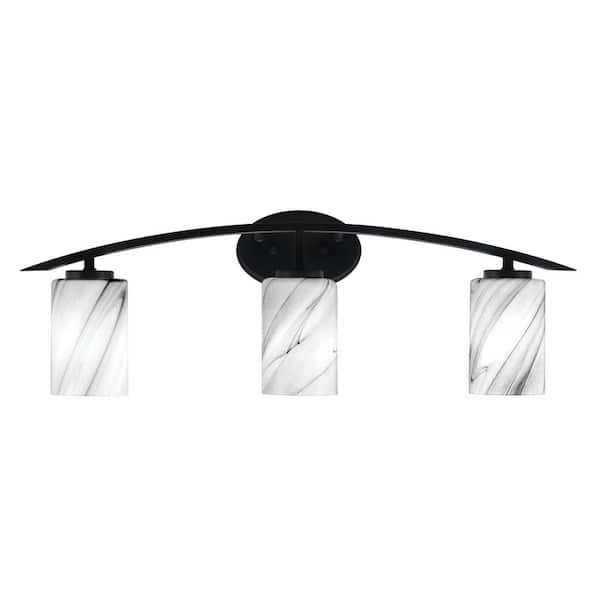 Unbranded Siena 29 in. 3-Light Vanity Light Matte Black with Onyx Swirl Glass Shades
