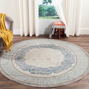 Sofia Light Gray/Blue 5 ft. x 5 ft. Round Border Area Rug