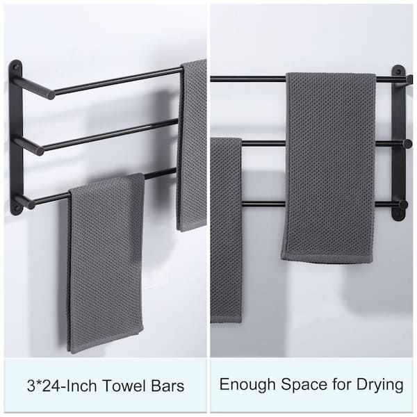 24 in. Bathroom 3-Tiers Towel Rack Wall Mount Towels Shelves/Bars in Stainless Steel Oil Rubbed Bronze